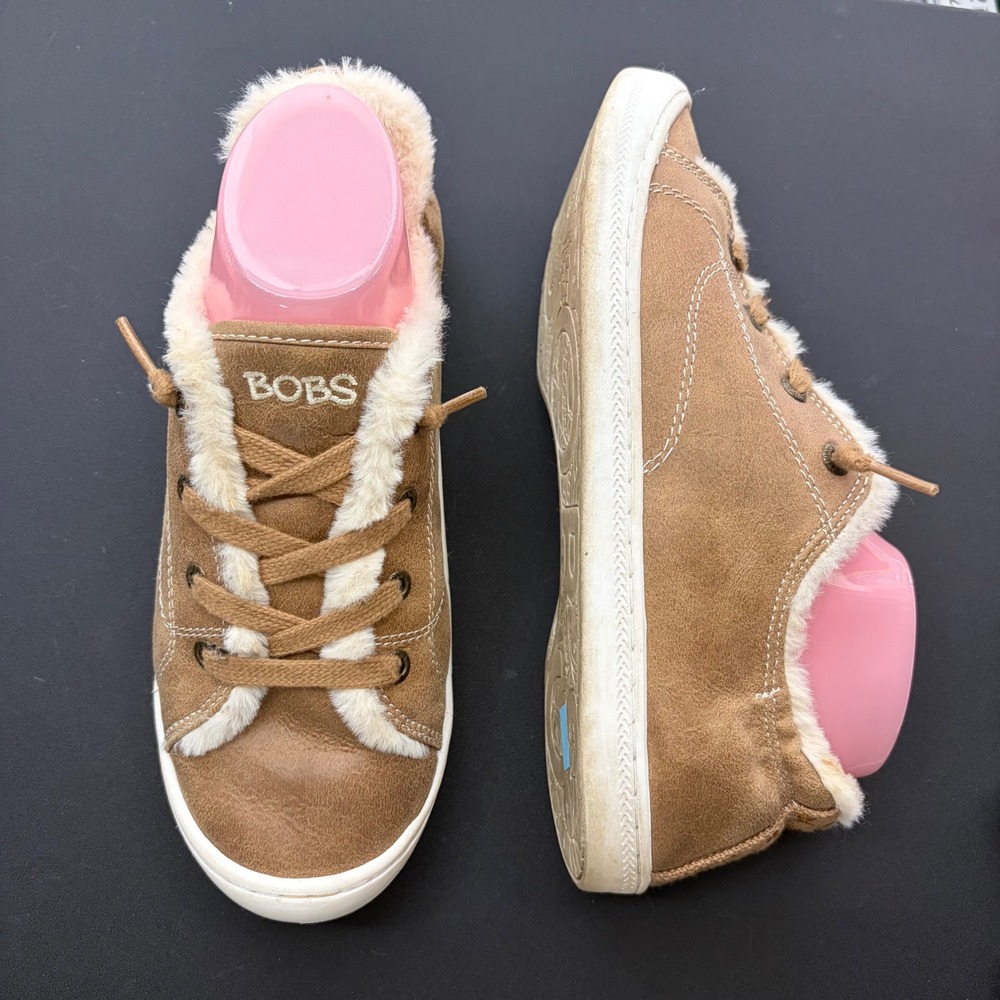 BOBS Skechers Womens 8.5 Beach Bingo 33399‎ Chestnut Faux Fur Lined Sneakers